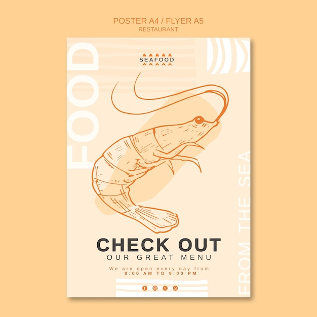 Cartel de un restaurante de mariscos dibujado a mano