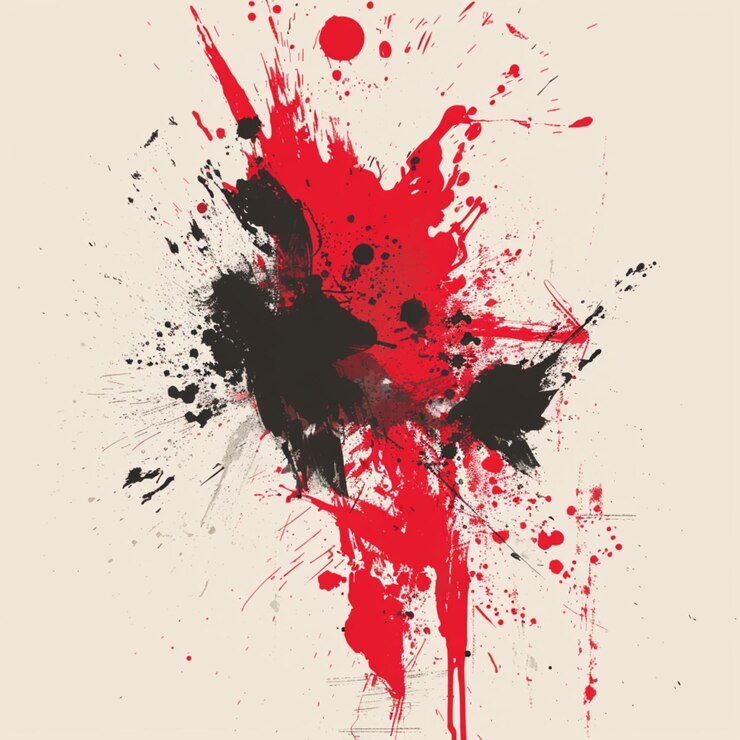 PSD un cartel rojo y blanco con un fondo rojo con un montón de manchas rosas y negras
