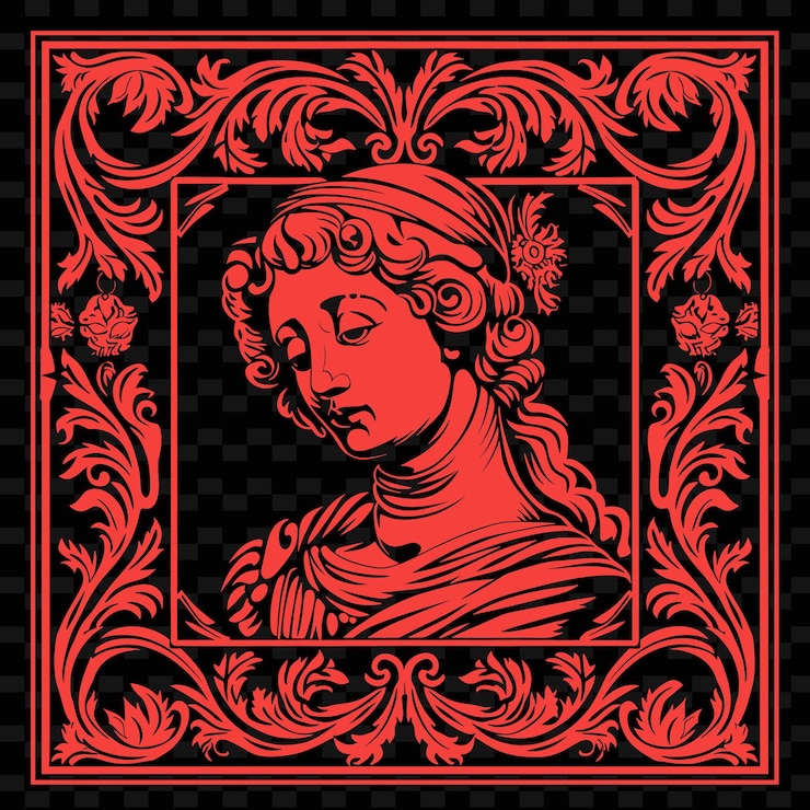 PSD un cartel rojo y negro con una estatua de una mujer con una corona en él