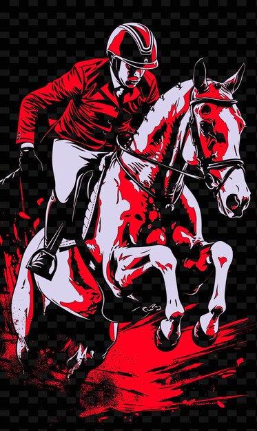 PSD un cartel rojo y negro de un hombre en un caballo