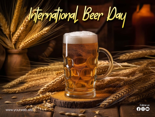 PSD cartel de saludo del día internacional de la cerveza.