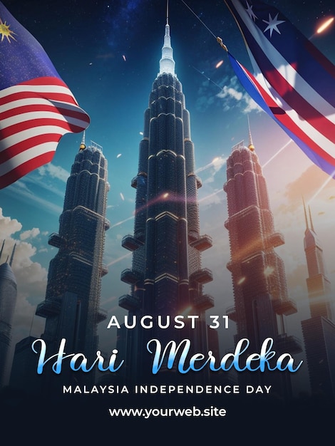 PSD cartel de saludo editable del día de la independencia de malasia psd
