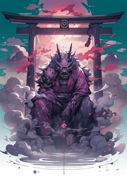 PSD un cartel para un samurai con un dragón en el fondo