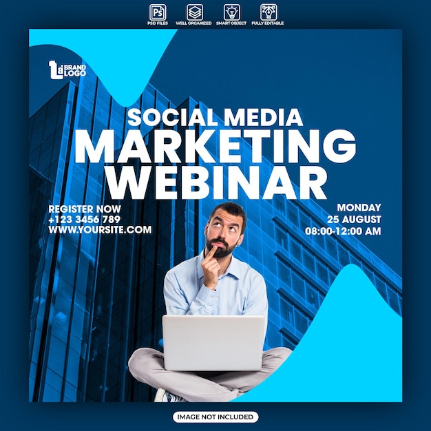 Cartel de seminario web de marketing o plantilla de publicación de instagram en las redes sociales