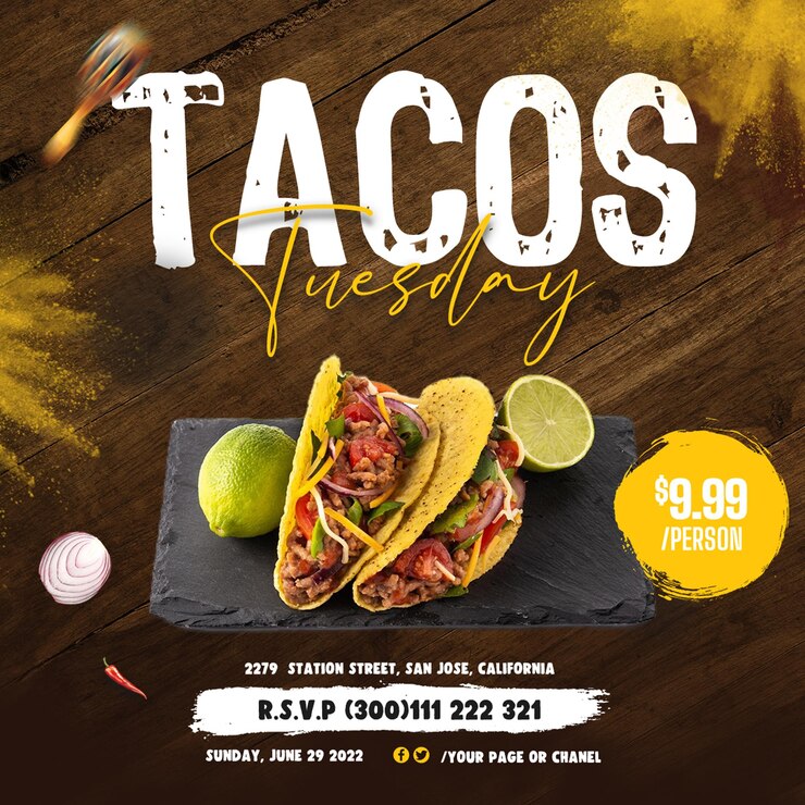 un cartel de tacos y tacos para la venta