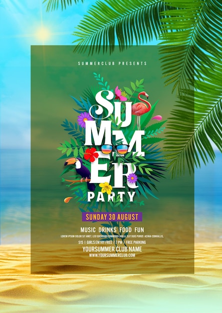 Un cartel para la temporada de verano en la playa.