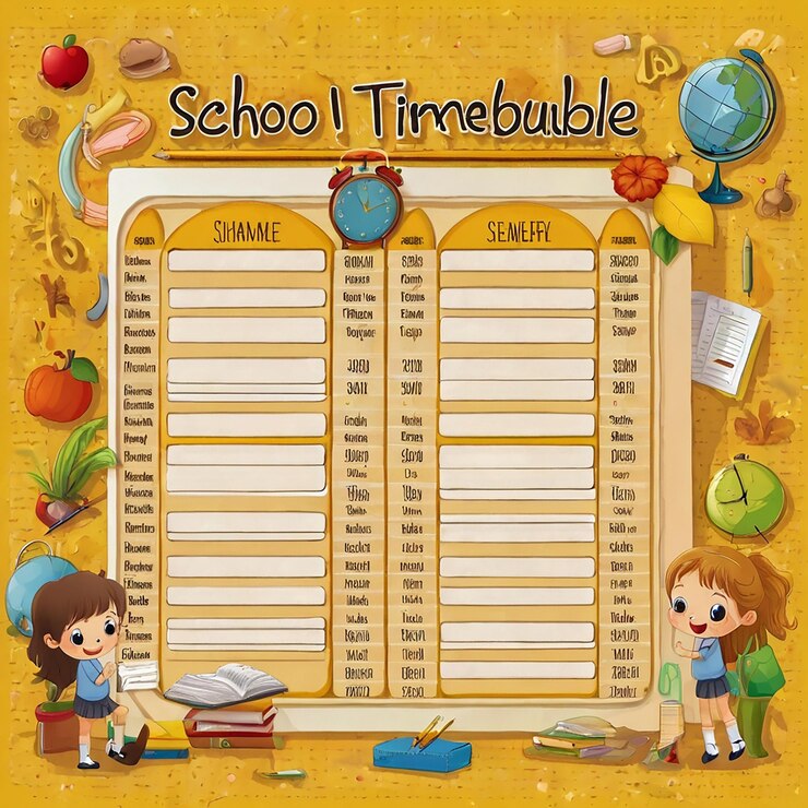 PSD un cartel para el tiempo escolar muestra a una niña y una semana escolar