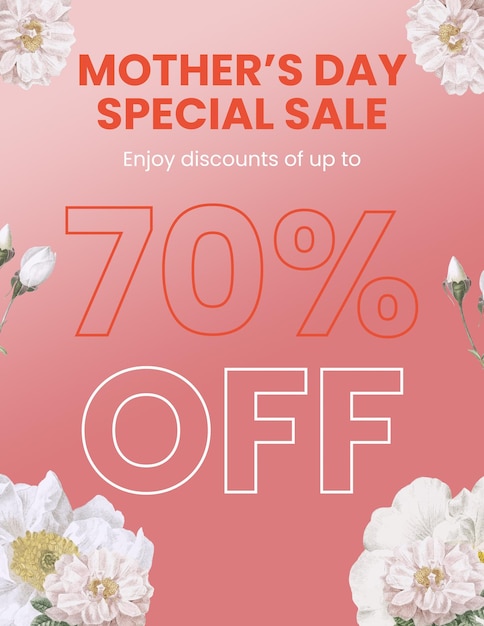 un cartel para la venta del día de la madre con flores y texto que dice venta del día la madre