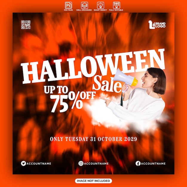 PSD cartel de venta de halloween o plantilla de feed de redes sociales