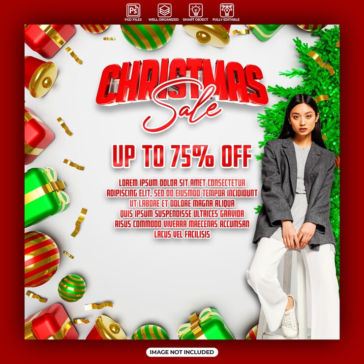 PSD cartel de venta de navidad y plantilla de banner de redes sociales
