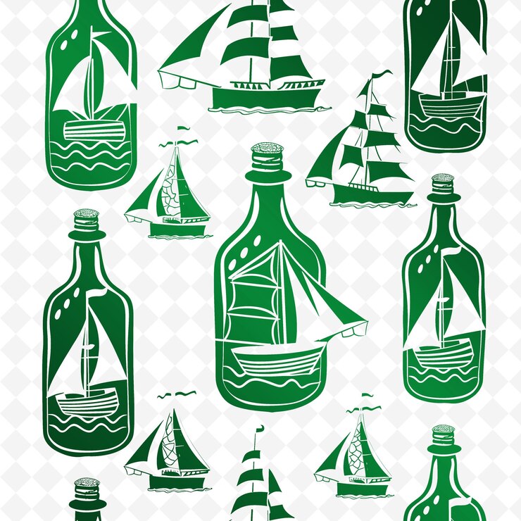 PSD un cartel verde y blanco de barcos y velas