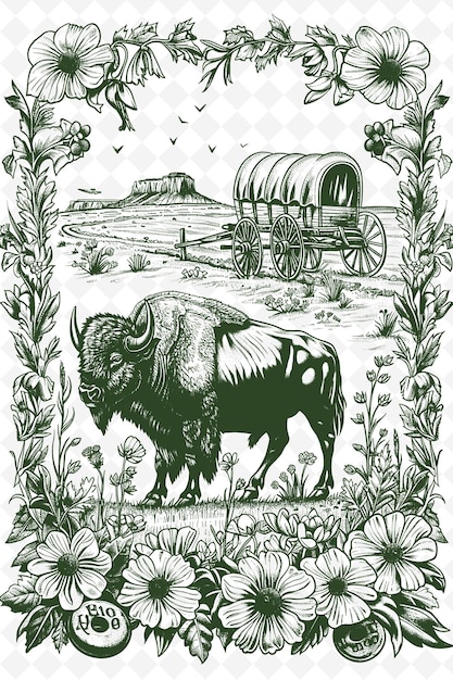 PSD un cartel verde y blanco con un bisonte y un granero en el fondo