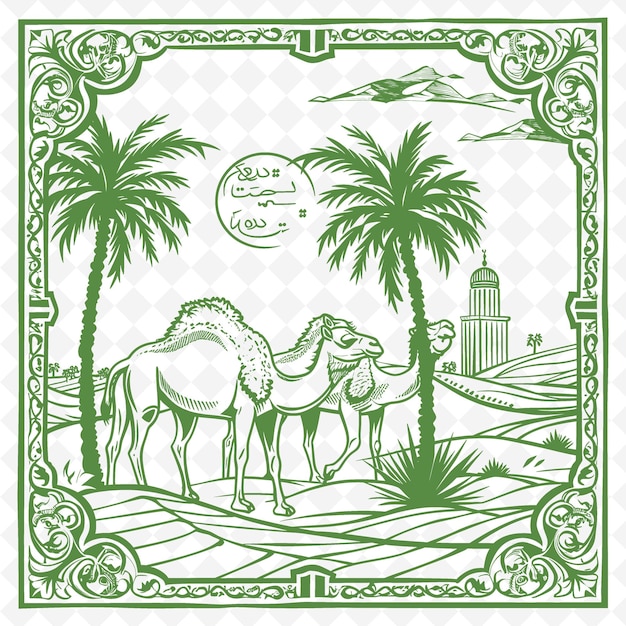 PSD un cartel verde y blanco de camellos con palmeras en el fondo