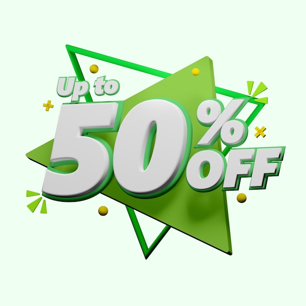 Un cartel verde que dice hasta un 50 % de descuento.