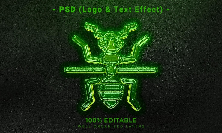 PSD un cartel verde que dice psd (logotipo y efecto de texto)
