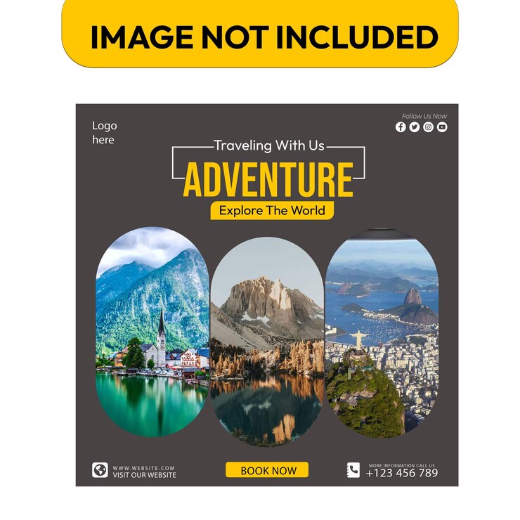 un cartel para un viaje con una imagen de un paisaje y montañas
