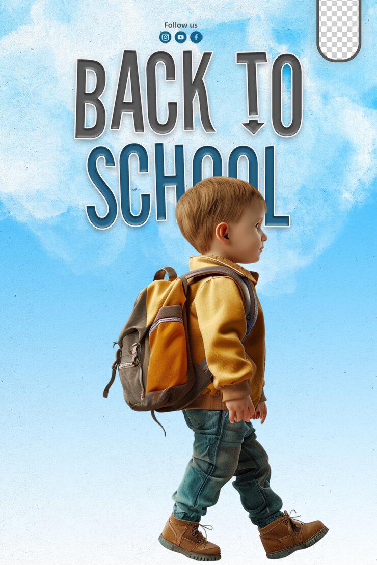 PSD carteles de redes sociales que saludan de regreso a la escuela con antecedentes de estudiantes felices