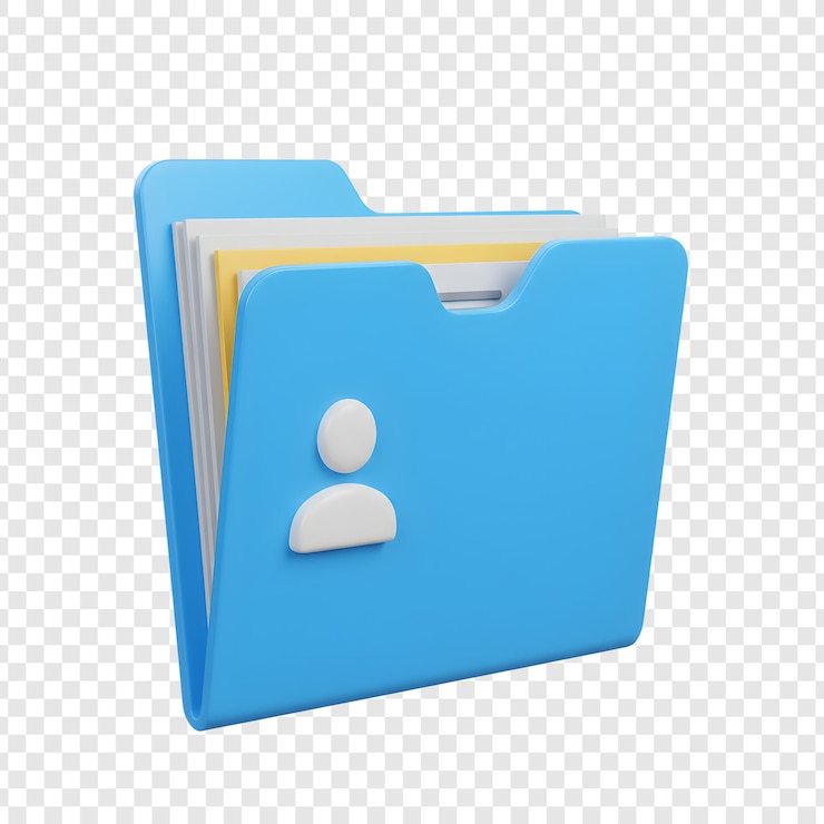 PSD cartella blu con icona di contatto e file