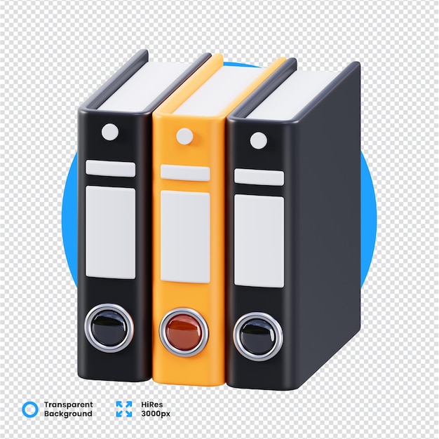 Cartelle per ufficio renderizzate in 3D su uno sfondo trasparente
