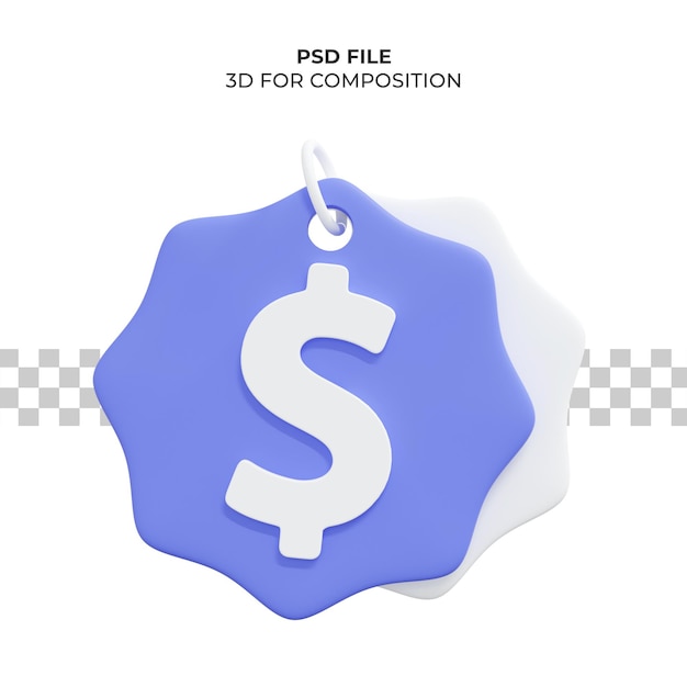 Cartellino del prezzo di rendering 3d con dollaro Psd Premium