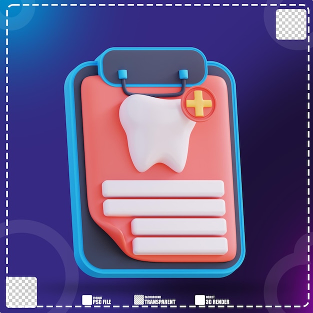 PSD cartera de datos dentales de ilustración 3d 3