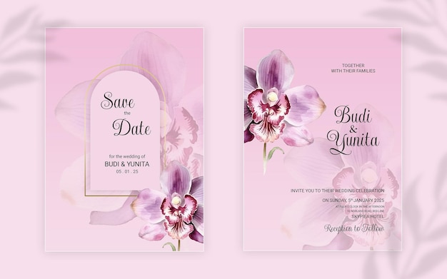 Cartes D'invitation De Mariage Aquarelle Avec De Belles Fleurs D'orchidées