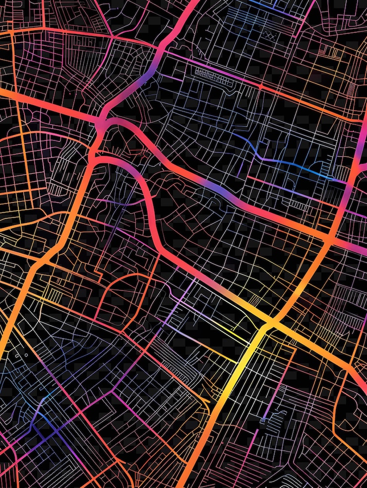 PSD des cartes de villes lumineuses, des formes de cartes entrelacées et en couches dans l'art de décoration de fond de la forme de texture y2k