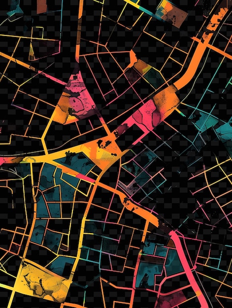 PSD des cartes de villes lumineuses, des formes de cartes entrelacées et en couches dans l'art de décoration de fond de la forme de texture y2k