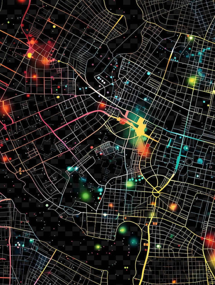 PSD des cartes de villes lumineuses, des formes de cartes entrelacées et en couches dans l'art de décoration de fond de la forme de texture y2k