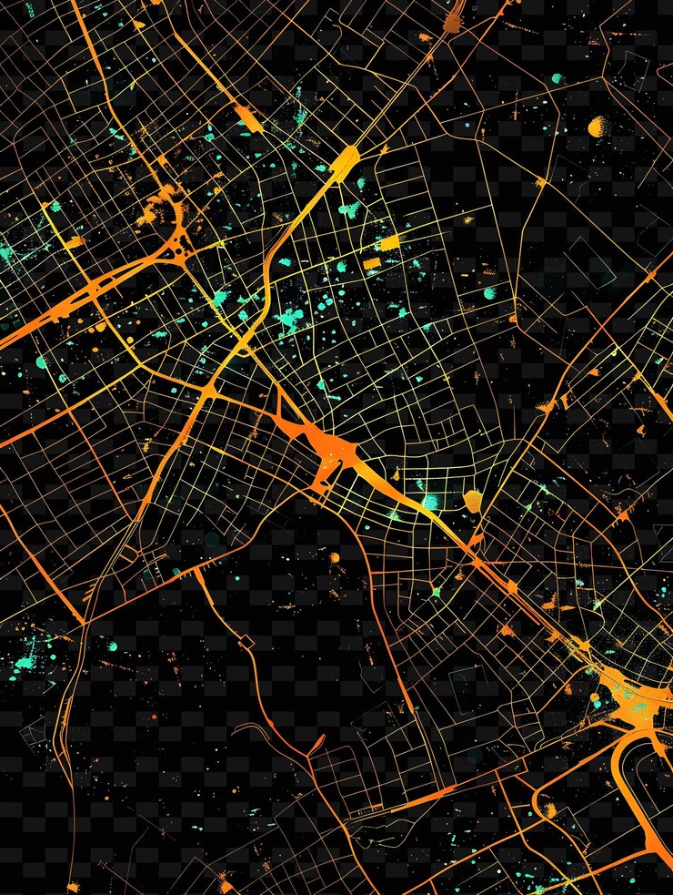 PSD des cartes de villes lumineuses, des formes de cartes entrelacées et en couches dans l'art de décoration de fond de la forme de texture y2k