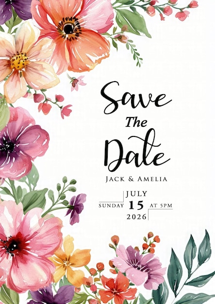 Cartes De Voeux D'invitation De Mariage Floral Aquarelle