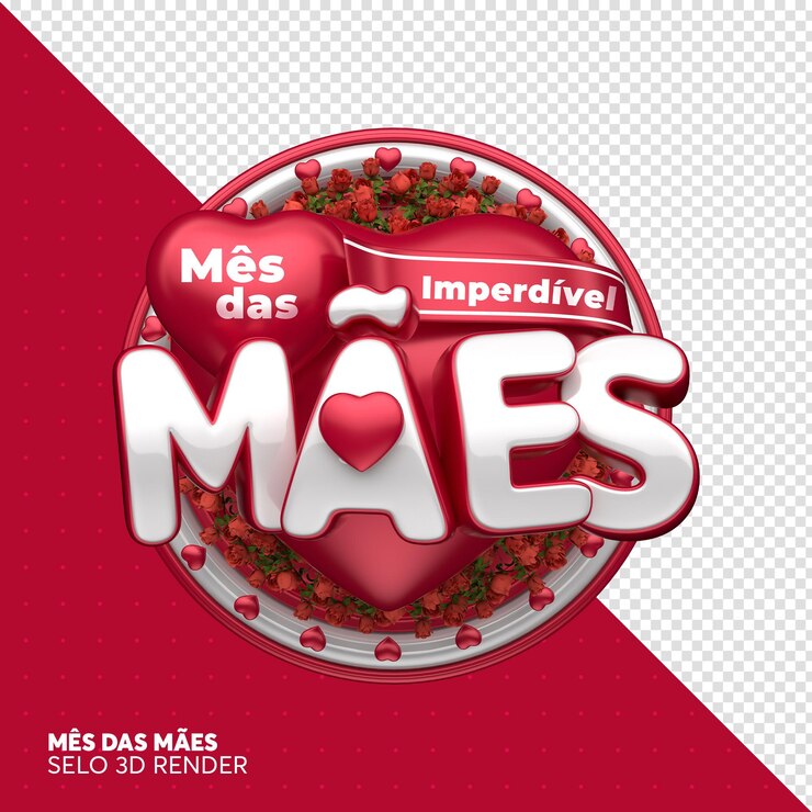 PSD carto de dia das mes no brasil com cesta e corações 3d render
