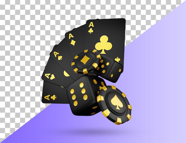 Cartões de cassino poker blackjack bacará ícone 3d. fichas de