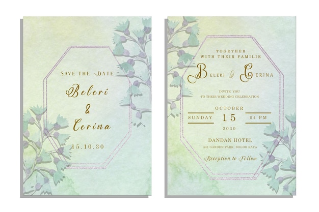 Cartões de convite de casamento com flores em aquarela psd