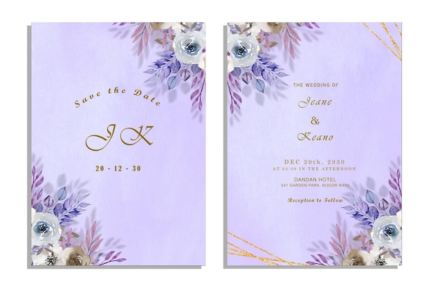 PSD cartões de convite de casamento com flores em aquarela psd