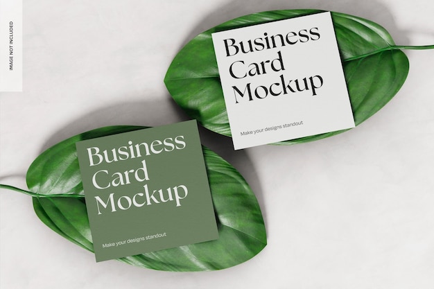 Cartões de visita quadrados com conceito orgânico Mockup Top View