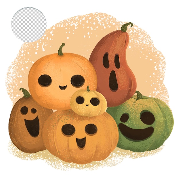 Cartolina d'auguri di halloween spettrale con zucche intagliate