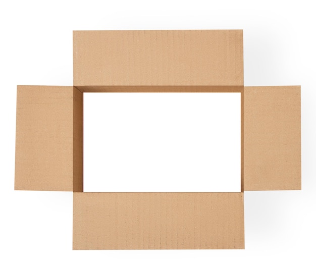 Carton une boîte ouverte vide sur un fond vide avec un fond transparent vide Vue d'en haut