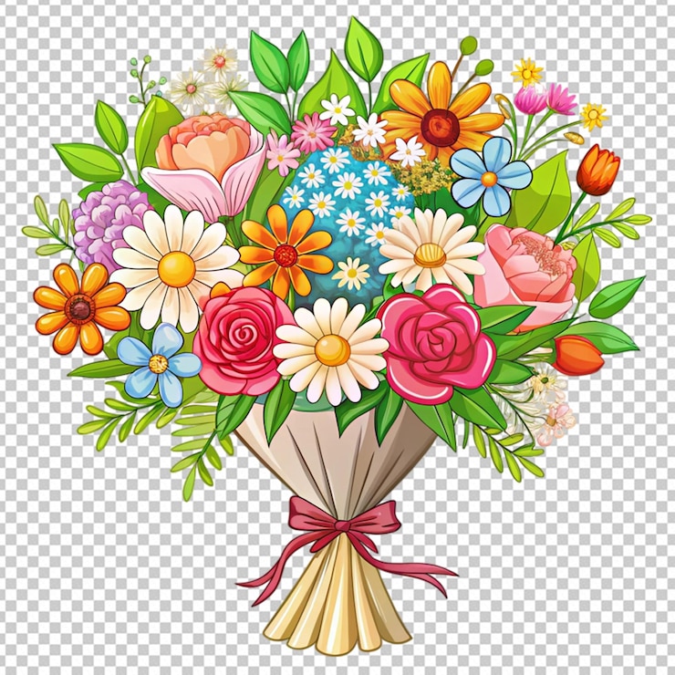 PSD cartone animato di bouquet di fiori su uno sfondo bianco
