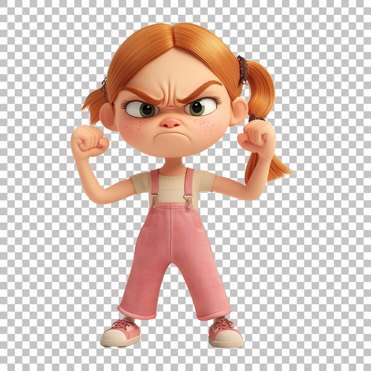 PSD cartoon 3d de uma menina com rosto frustrado