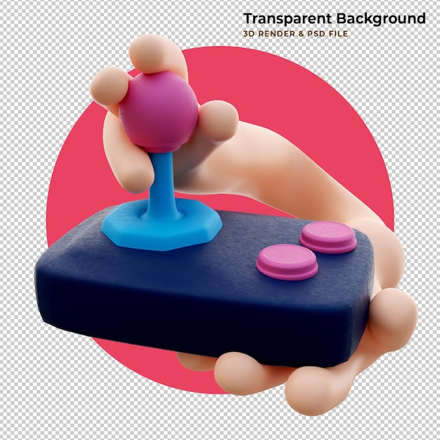 PSD cartoon 3d illustration d'une main saisissant pour qu'un joystick de jeu joue