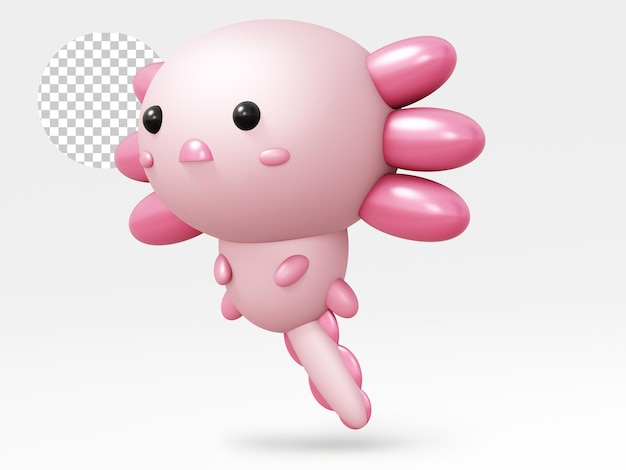 Cartoon 3d-illustration von cute axolotl