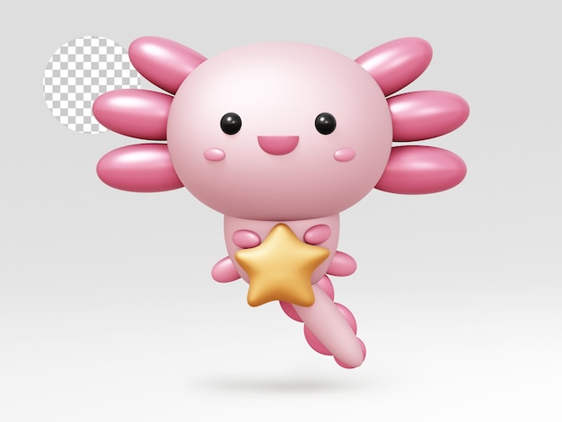 Cartoon-3D-Illustration von niedlichen Axolotl