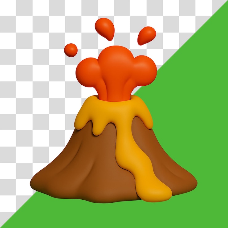 PSD cartoon 3d volcano erupting lava