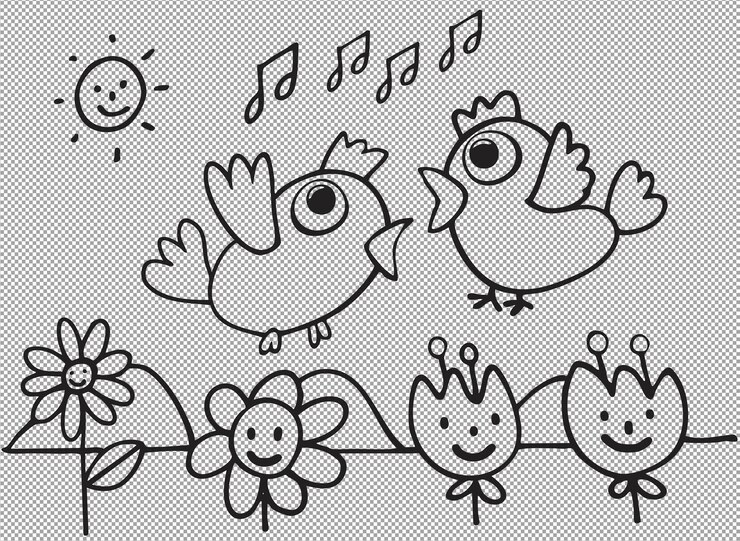 PSD cartoon adorável dois pássaros estão cantando colorir ilustração para crianças