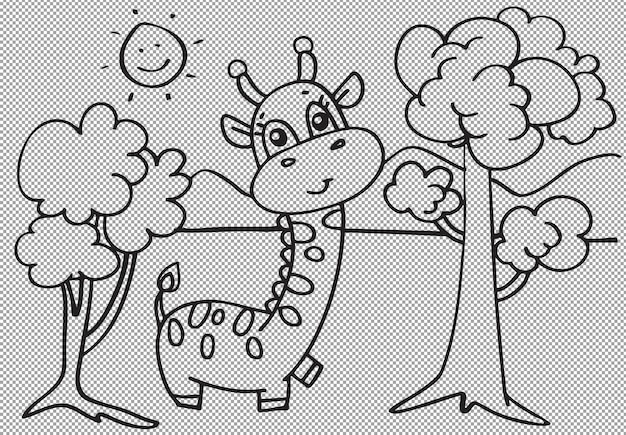 Cartoon adorável Girafa na floresta colorir Ilustração para Crianças