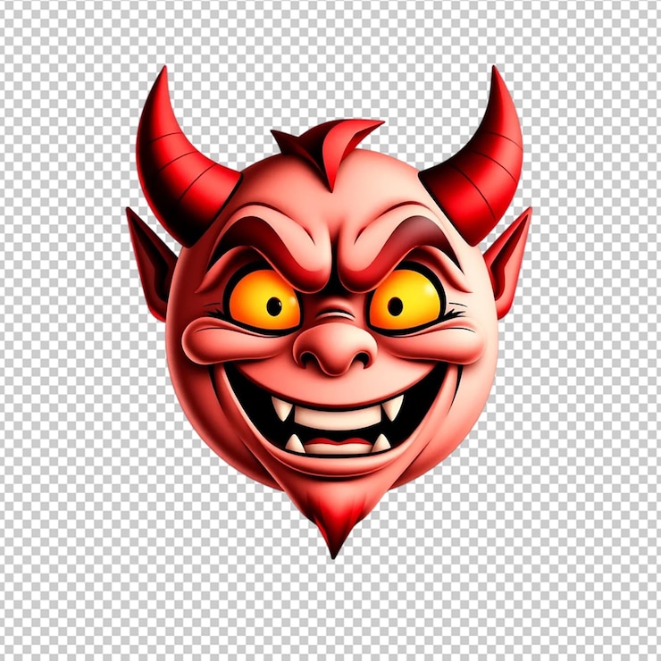 PSD cartoon cabeza de diablo cuernos rojos sonriendo cara malvada ilustración 3d divertido icono lindo demonio imagen divertida