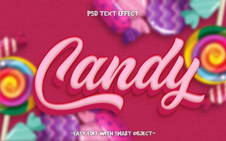 PSD cartoon candy 3d editable text style effect