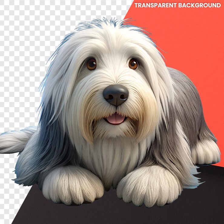 PSD cartoon carino 3d per adulti cane pastore inglese vecchio mentire sfondo trasparente