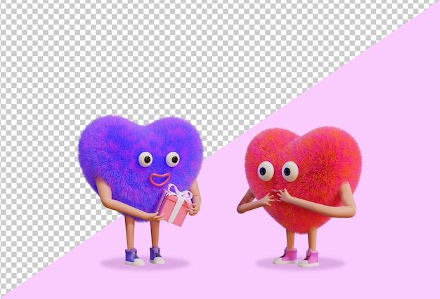 cartoon character gives a gift 3d render funny heart illustration for valentines day
